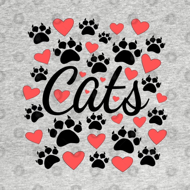 Cat Paws And Red Hearts Typography by Braznyc